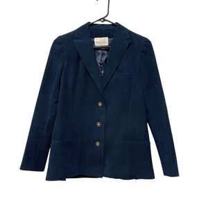 Vintage Faux Suede Blazer Abe Schrader Blue Navy Gold Buttons Classic Size S ???